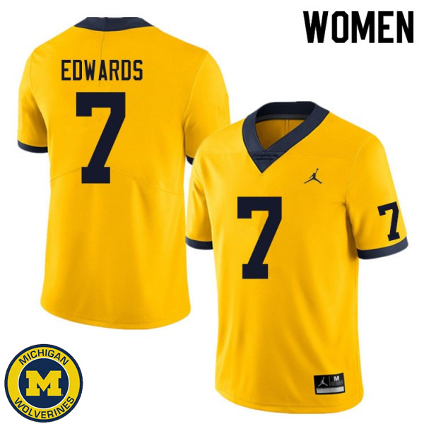 Women's University of Michigan #7 Donovan Edwards Yellow Replica Jersey